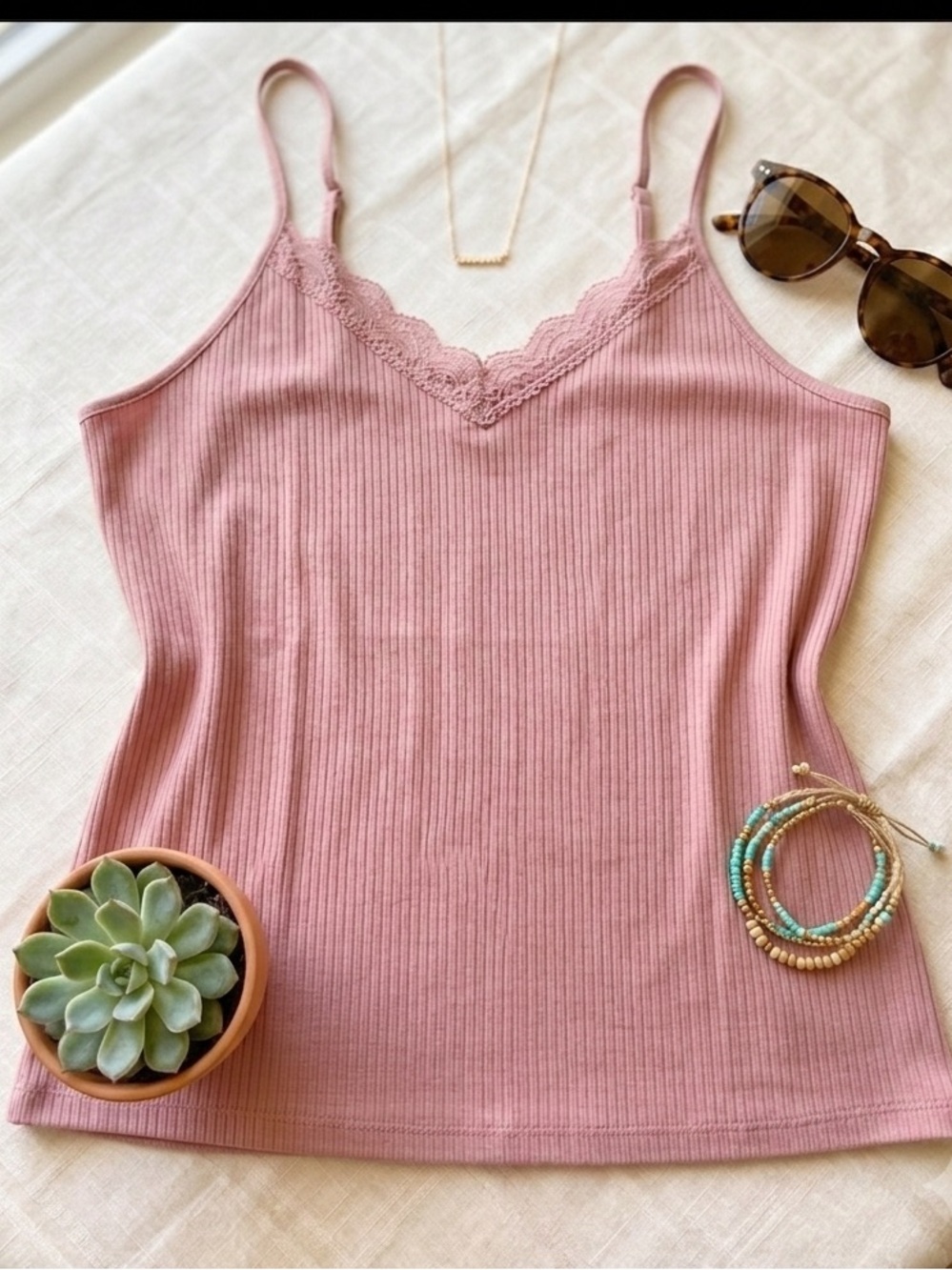 💞 A NEW DAY Stretchy ribbed rose pink Plus 2XL Cami adj straps